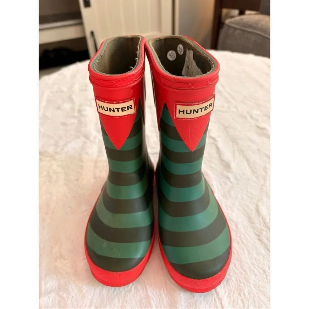 Hunter Kids Original Stripe Rain Boots Red Green Toddler 8C